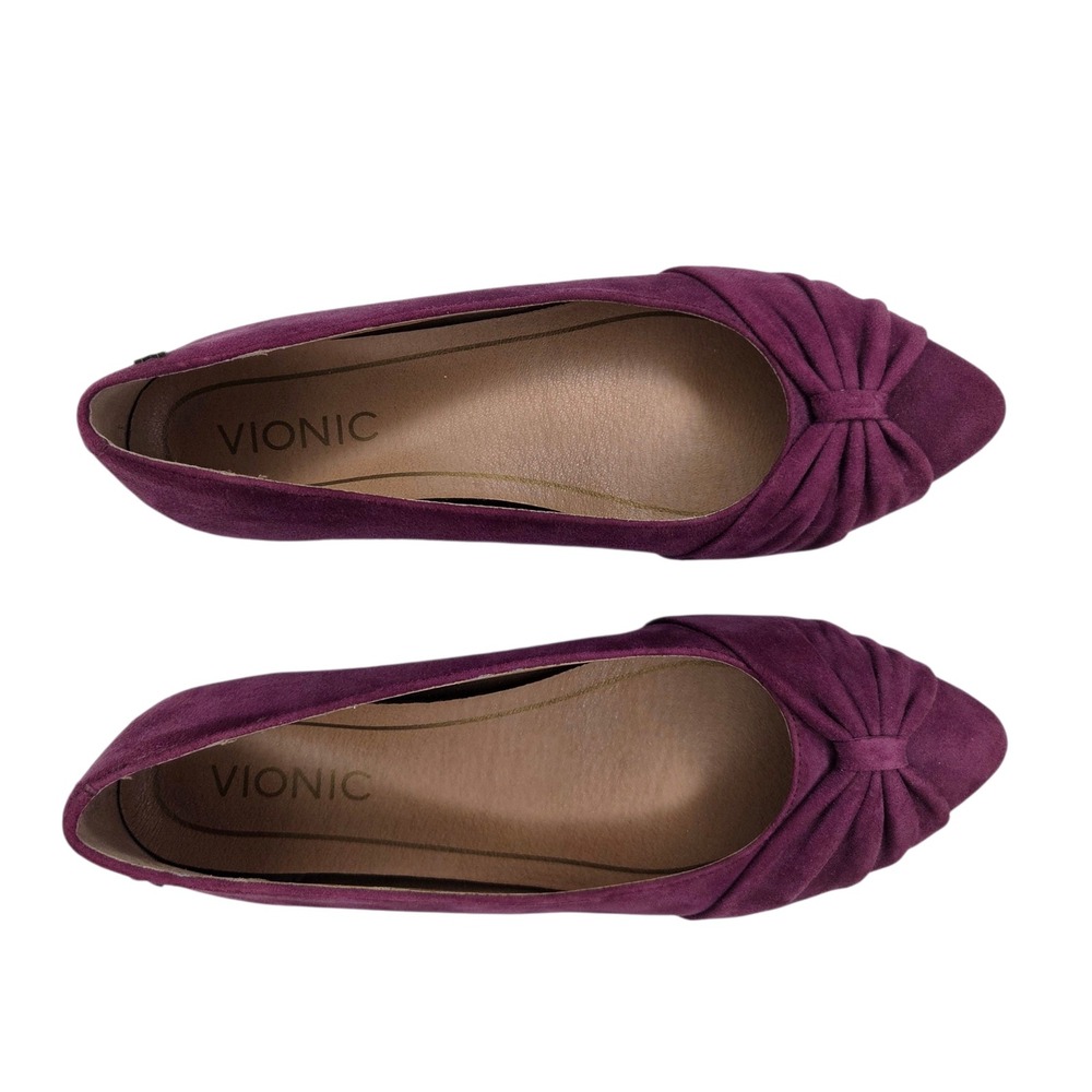 LIKE NEW Vionic Gramercy Plum Purple Suede Pointed Toe Bow Ballet Flats Womens 5 - Picture 2 of 7